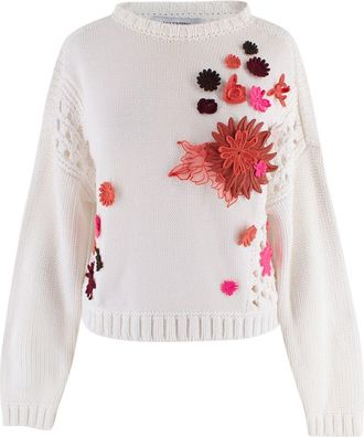 Valentino Garavani Valentino Ivory Floral Applique Cropped Jumper Size S
