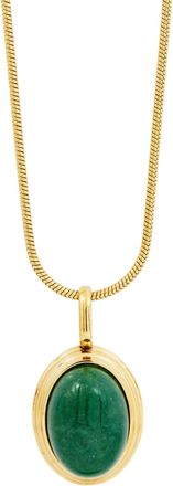 Savvy Cie Jewels GOLD PLATED OVAL GREEN AVENTURINE PENDANT WITH SNAKE CHAIN