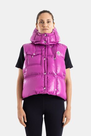 Moncler Womens Pario Hooded Puffer Vest Pink Down Jackets Coat