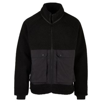 Urban Classics Heren Sherpa Korte Raglan Jas (Zwart/Zwart)