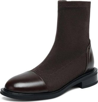 Generic Womens Retro Round Toe Faux Suede Faux Leather Ankle Boots Low Block Heels Side Zipper Comfortable Non-Slip Wear-Resistant For Daily Casual Office,Bro