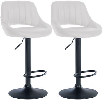 Clp Juego De 2 Taburetes De Bar Milet De Piel Sintetica Blanco Metal Negro Mate