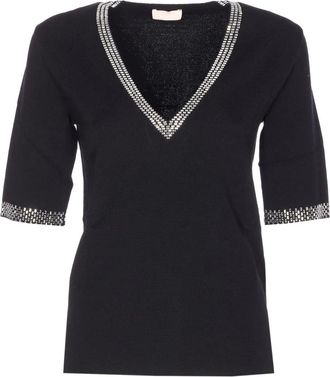 Liu Jo T-shirt con scollo a V e strass - Nero