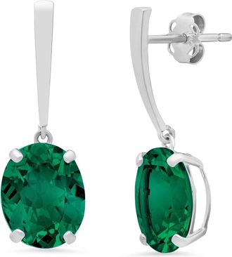 MAX + STONE 14k White Gold Solitaire Oval-Cut Gemstone Drop Earrings (10x8mm)