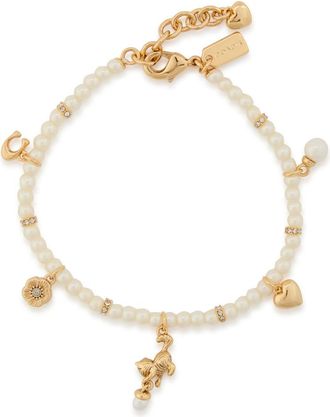 Coach Multi-charm Beaded Metal Bracelet - Pearl - One Size