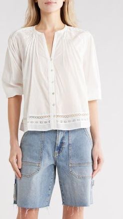 Rails Lilah Lace Trim Button-Up Shirt in White Lace Detail at Nordstrom Rack, Size Medium