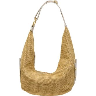 Hammitt Tom Zip Medium Hobo Bag in Calla Lily White Raffia/Gold at Nordstrom