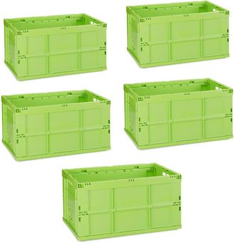 Relaxdays Relaxdays 5 Cajas Transporte Profesionales, Cestas Plegables Resistentes, Pl&aacute;stico Duradero, 60 Litros, Verde
