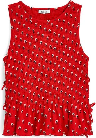 Madewell Side Tie Smocked Tank in Enamel Red at Nordstrom, Size Xx-Large