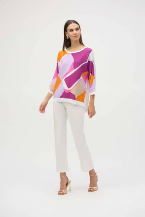 Joseph Ribkoff Color-Blocked Relaxed Pullover In White Multi