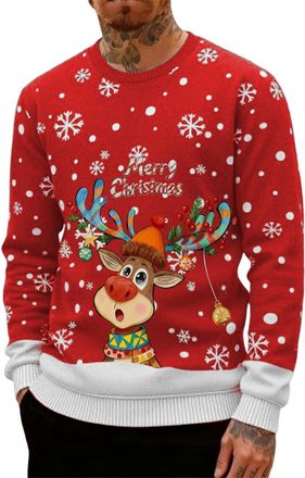Generic Mens Christmas Printed Crewneck Sweatshirt Funny Holiday Long Sleeve Jumper Casual Festive Pullover Winter Tops Xmas Graphic Tee Novelty Reindeer Swea