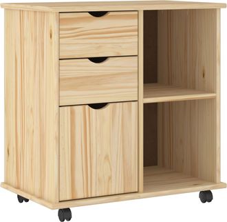 vidaXL Gabinete Rodante 63,5 X 39 X 65,5 Cm Madera De Pino Macizo Vidaxl