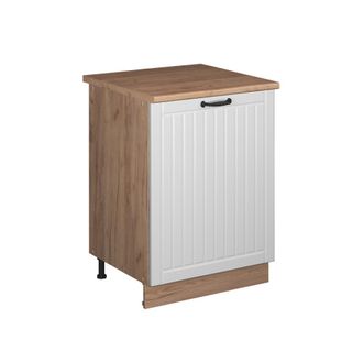 Vicco Mueble Bajo De Cocina Fame-line, Blanco Casa De Campo/roble Dorado, 60 Cm 1 Puerta Con Encimera, Vicco