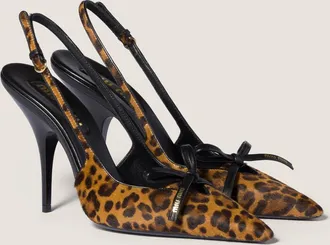Miu Miu Printed leather slingback pumps with bow