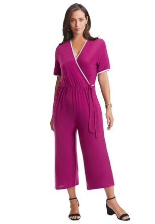 Jessica London Stretch Knit Cropped Wide Leg Jumpsuit in Raspberry at Nordstrom, Size 26