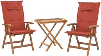 Beliani Beliani - Rustic Garden Bistro Set Acacia Wood Table 2 Chairs Folding Red Cushions Java