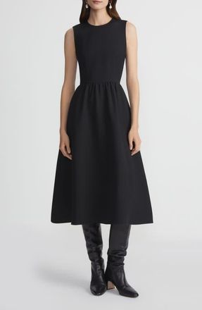 Lafayette 148 New York Sleeveless Wool & Silk Crepe A-Line Dress with Baroque Pearl Charm in Black at Nordstrom, Size 2