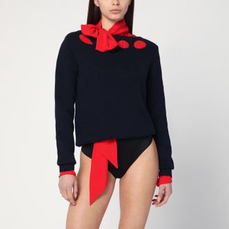 Prada Blue cotton sweater with geometric details