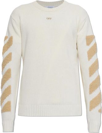 Off-white Diag Fuzzy-Knit Sweater - Heren - Ronde hals truien - Beige - 3XL - Wol - Truien & Vesten