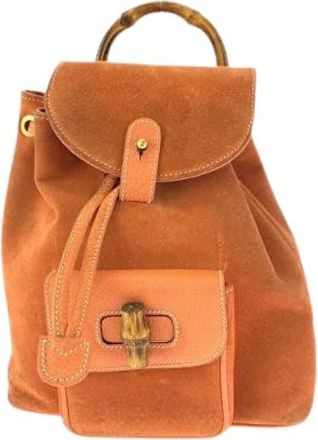 Gucci Pre-owned Suede Rugzak - Dames - Vintage Rugzakken - Oranje - ONE Size - Leer - Vintage