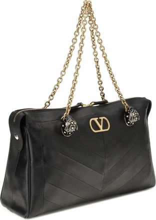 Valentino Garavani Womens Panthea Chevron Medium Shoulder Bag R Nero Lamb Ovis Aries