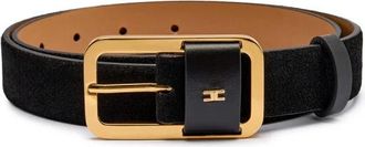 Elisabetta Franchi Zwarte leren riemen met gouden detail - Dames - Riemen - Zwart - L - Leer - Accessoires