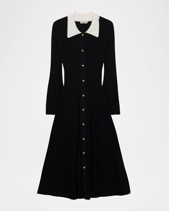 SIMKHAI Philippa Long-Sleeve Ribbed Midi Dress