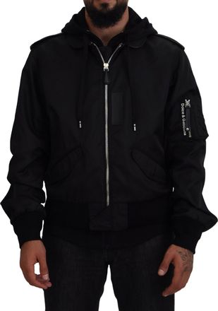 Dolce & Gabbana Mens Hooded Bomber Jacket - Black Nylon - Size EU 50 (Mens)