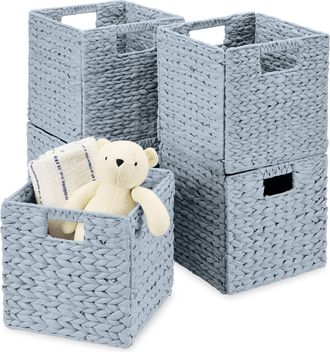 Best Choice Products 10.5x10.5in Hyacinth Storage Baskets, Set of 5 Multipurpose Collapsible Organizers