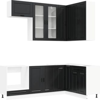 vidaXL Unidad De Cocina Porto 8 Uds. Negro Madera De Ingenier&iacute;a Vidaxl