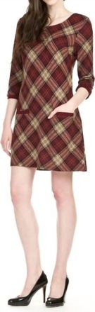 Papillon Plaid Sweater Dress With Pockets In Burgundy