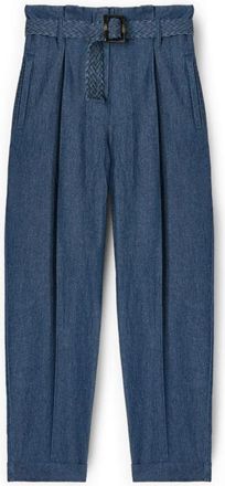 Motivi Cigarettebroek met gevlochten riem - Dames - Loose Fit Jeans - Blauw - XL - Katoen - Jeans