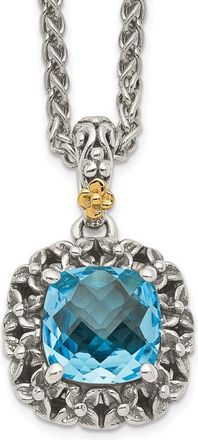 Diamond2Deal Sterling Silver with 14K Accent Blue Topaz Pendant Necklace