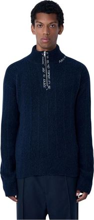 Marni Geborduurde Wol-Kasjmier Trui - Heren - Coltruien - Blauw - XL - Wol - Truien & Vesten
