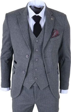 TruClothing IM41 3 Piece Suit Wool Blend Tweed Herringbone Formal