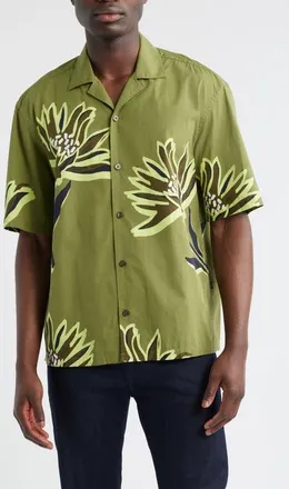 BOSS Lars Floral Camp Shirt in Medium Green at Nordstrom, Size Xx-Large
