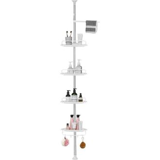 OEM Estante De Ducha Ajustable Sin Necesidad De Taladrar, De Acero Inoxidable, Con 4 Cestas + Toallero, Altura Regulable De 95 A 305 Cm, Color Blanco