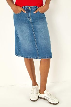 Roman Cotton Denim Stretch A line Skirt