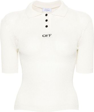 Off-white logo-embroidered polo shirt - women - Polyester/Viscose - L - Neutrals