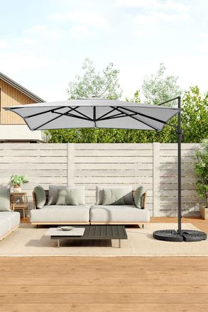 Living and Home Large Square Canopy Rotating Outdoor Cantilever Parasol with Fillable Base in Light Grey