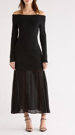 ASTR the Label Lidia Mixed Media Off the Shoulder Long Sleeve Dress in Black at Nordstrom Rack, Size X-Small