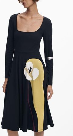 Desigual Womens Floral Print Aline Dress - Black Cotton - Size X-Small