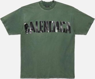 Balenciaga Mens Balenciaga Taped Logo T-Shirt in Green - Size: 38