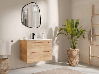 Vente-Unique Mobile per bagno sospeso con lavabo da incasso 80 cm Naturale - ARUBA