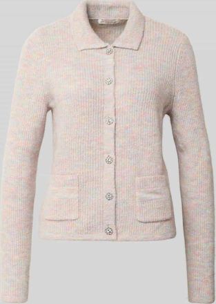 Christian Berg Strickjacke mit Umlegekragen und aufgesetzten Taschen in Apricot, Größe XXL