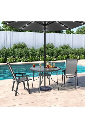 Living and Home 2 Person Patio Garden Dining Set With Umbrella in Black
