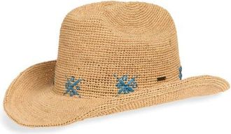 Brixton Odessa Packable Straw Cowboy Hat in Tan/sunrise Blue at Nordstrom, Size X-Small/small