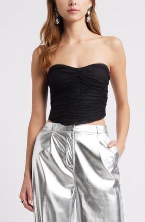 Open Edit Tulle Ruched Strapless Bustier Top in Black Jet at Nordstrom Rack, Size Xx-Small