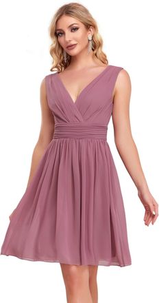 Ever-pretty Womens V Neck Empire Waist Midi A Line Short Wedding Guest Dresses Orchid 14UK