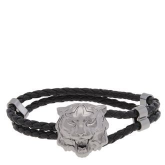 Roberto Cavalli Leather Tiger Head Charm Bracelet